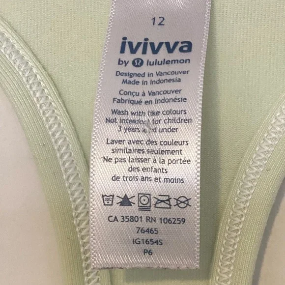😍2/$20 Lululemon Ivivva Sz 12 Pastel Green Tank Like New - Picture 6 of 7